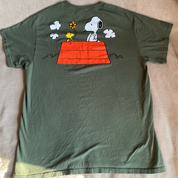 Peanuts Snoopy & Woodstock Olive Colorful Graphic T-Shirt Unisex Medium - Picture 2 of 5